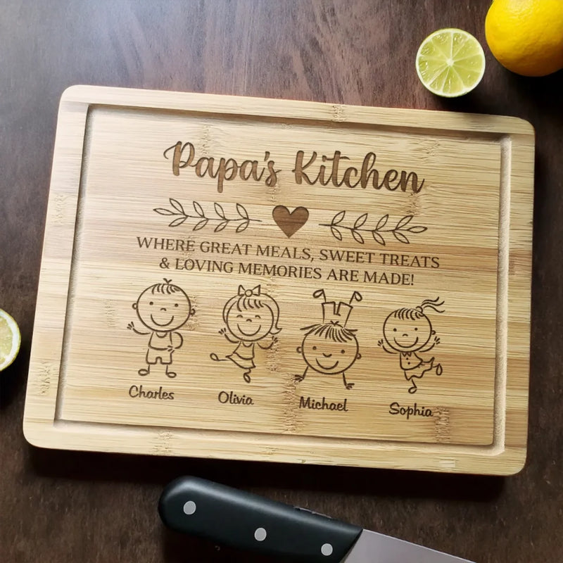 Where Food Meets Family - Family Personalized Custom Engraved Wooden Cutting Board - Father's Day, Gift For Dad, Grandpa