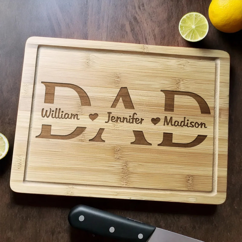 Made With Love For The Best Dad - Family Personalized Custom Engraved Wooden Cutting Board - Father's Day, Gift For Dad, Grandpa
