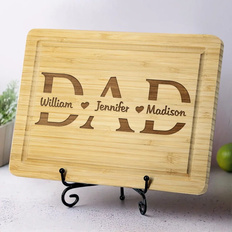 Made With Love For The Best Dad - Family Personalized Custom Engraved Wooden Cutting Board - Father's Day, Gift For Dad, Grandpa