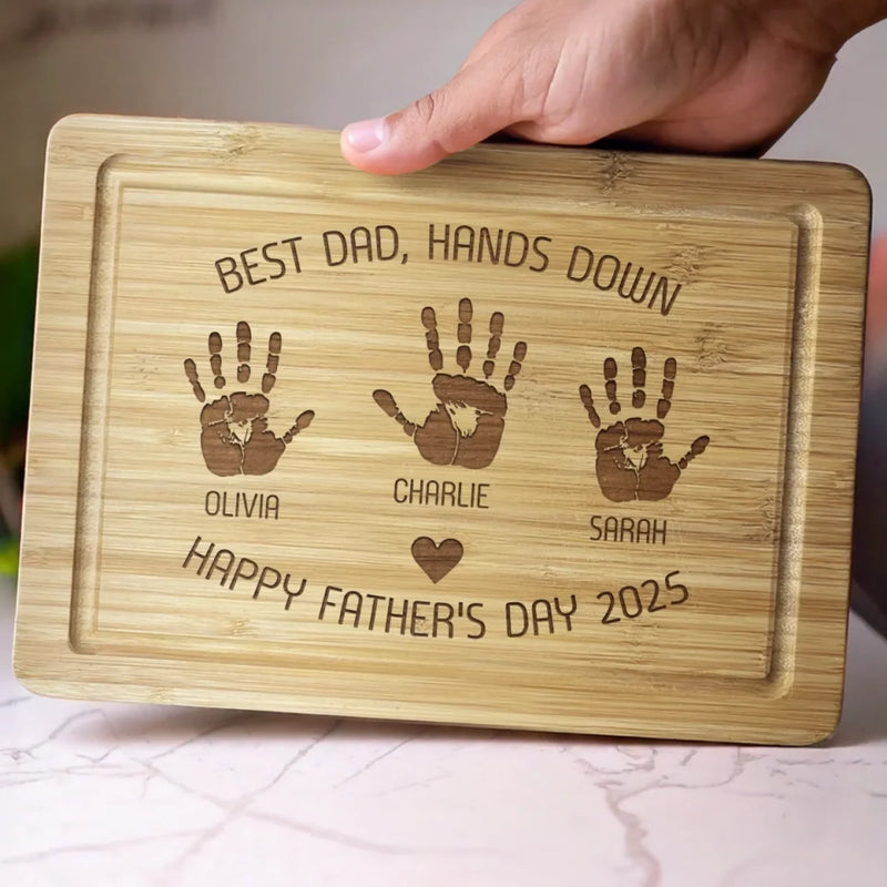 Best Dad, Hands Down - Family Personalized Custom Engraved Wooden Cutting Board - Father's Day, Gift For Dad, Grandpa
