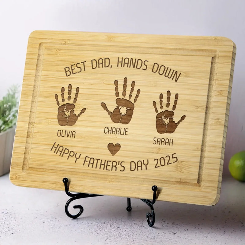 Best Dad, Hands Down - Family Personalized Custom Engraved Wooden Cutting Board - Father's Day, Gift For Dad, Grandpa