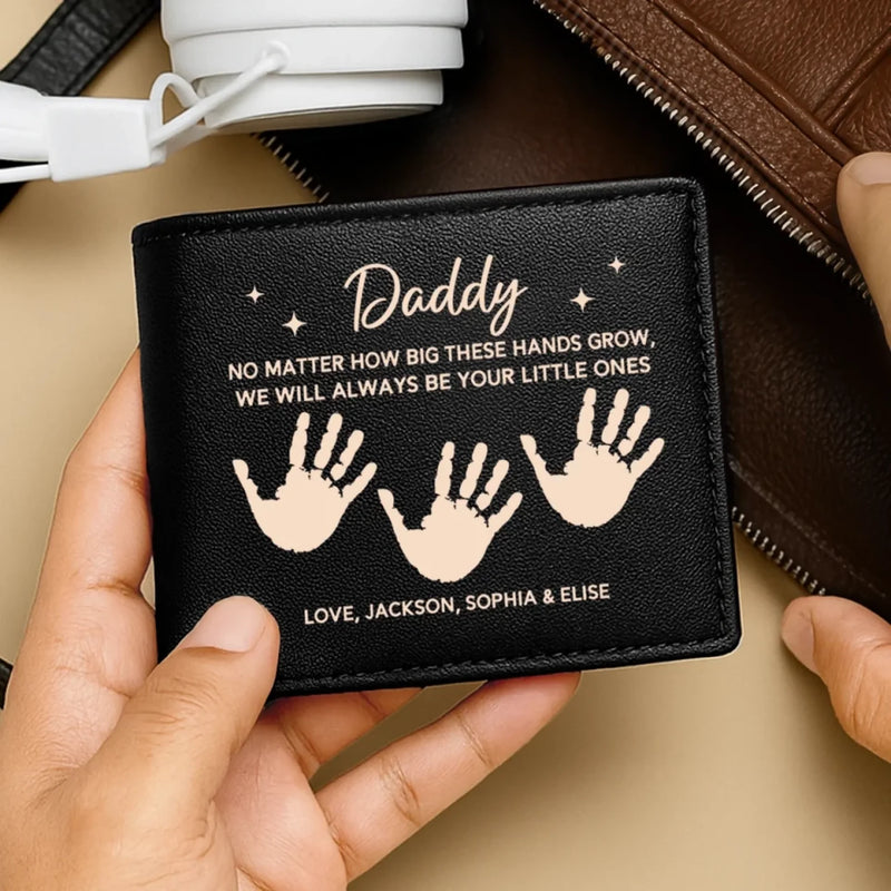Growing Up, Guided By Your Hands - Family Personalized Custom Double-Sided Printed Leather Wallet - Father's Day, Gift For Dad, Grandpa