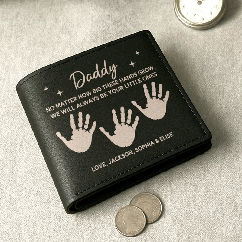 Growing Up, Guided By Your Hands - Family Personalized Custom Double-Sided Printed Leather Wallet - Father's Day, Gift For Dad, Grandpa