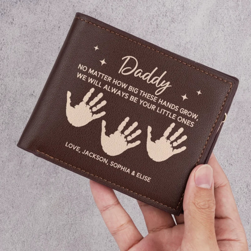 Growing Up, Guided By Your Hands - Family Personalized Custom Double-Sided Printed Leather Wallet - Father's Day, Gift For Dad, Grandpa