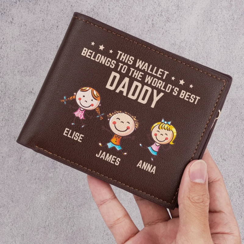 This Wallet Belongs To The World’s Best Daddy - Family Personalized Custom Double-Sided Printed Leather Wallet - Father's Day, Gift For Dad, Grandpa