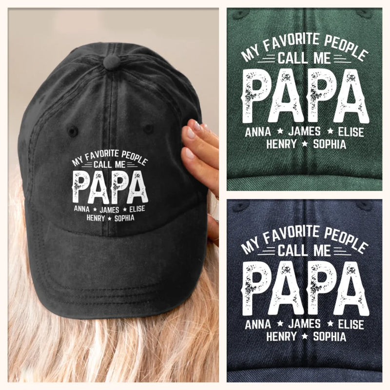 Papa Life, Best Life - Family Personalized Custom Vintage Washed Denim Baseball Cap - Father's Day, Gift For Dad, Grandpa