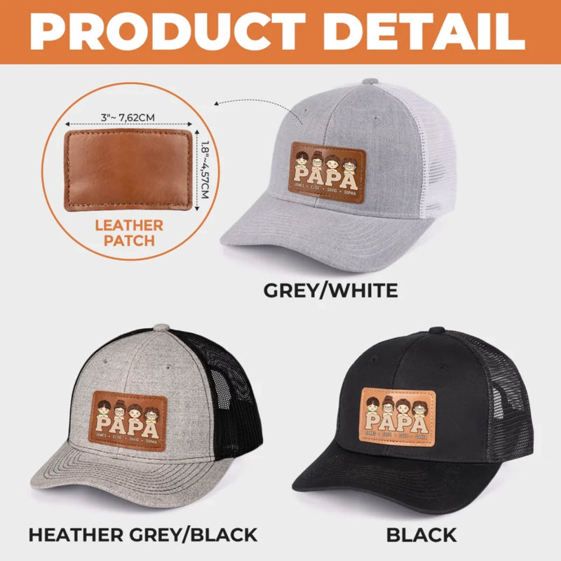 Papa, Loved By His Little Crew - Family Personalized Custom Leather Patch Hat - Father's Day, Gift For Dad, Grandpa