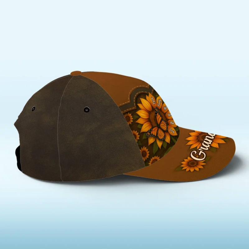 Her Love Blooms Like Sunflowers - Family Personalized Custom Hat, All Over Print Classic Cap - Mother's Day, Gift For Mom, Grandma