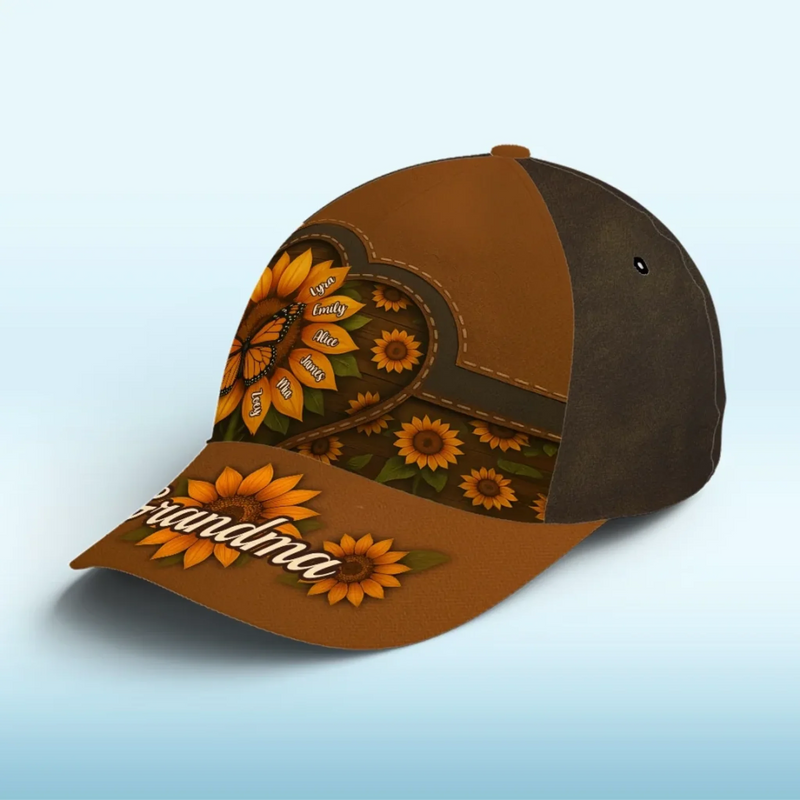 Her Love Blooms Like Sunflowers - Family Personalized Custom Hat, All Over Print Classic Cap - Mother's Day, Gift For Mom, Grandma