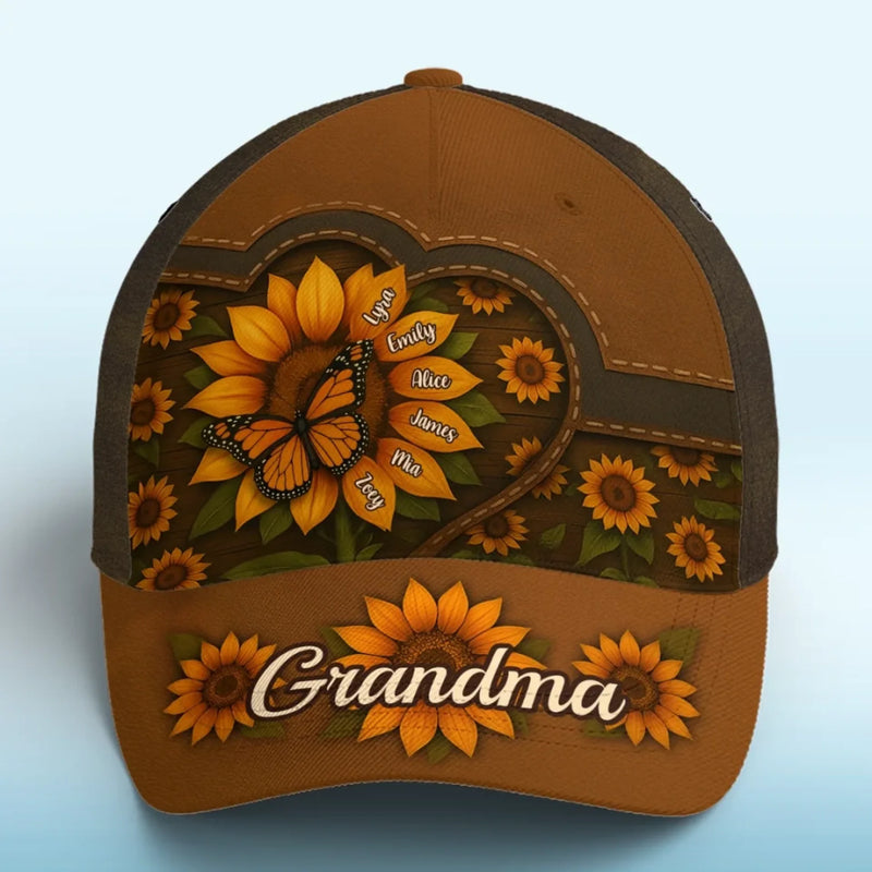 Her Love Blooms Like Sunflowers - Family Personalized Custom Hat, All Over Print Classic Cap - Mother's Day, Gift For Mom, Grandma