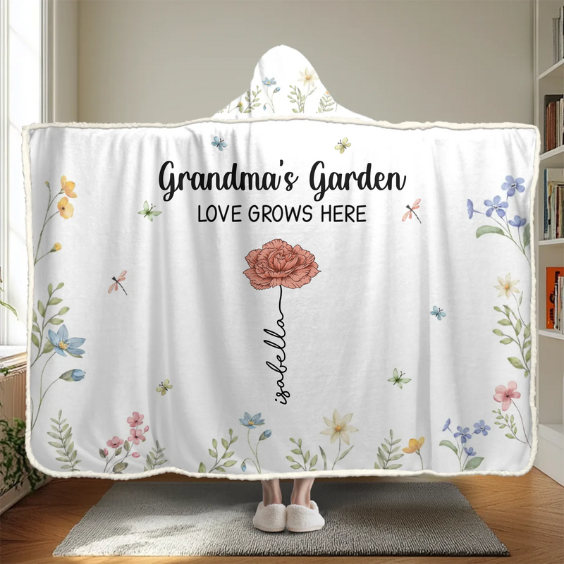 Grandma's Favorite Garden - Family Personalized Custom Snuggle Blanket, Hoodie Blanket - Gift For Mom, Grandma