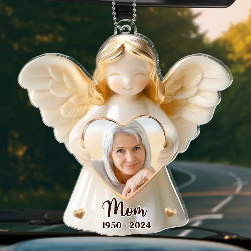 Custom Photo Your Laughter Lingers In Our Hearts - Memorial Personalized Custom Car Ornament - Acrylic Custom Shaped - Sympathy Gift For Family Members