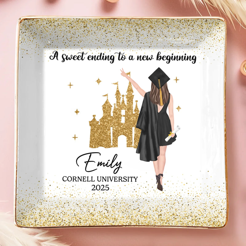 A Sweet Ending To A New Beginning - Family Personalized Custom Full-Print Jewelry Dish - Graduation Gift For Daughter, Sister, Graduate