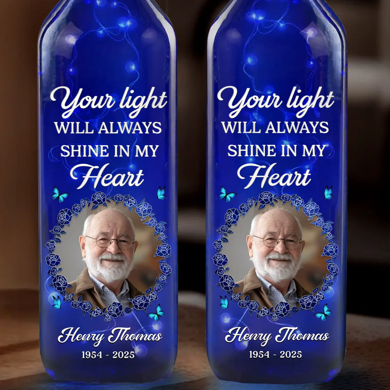 Custom Photo You Will Always Be Part Of Me - Memorial Personalized Custom Blue Bottle Lamp - Sympathy Gift For Family Members