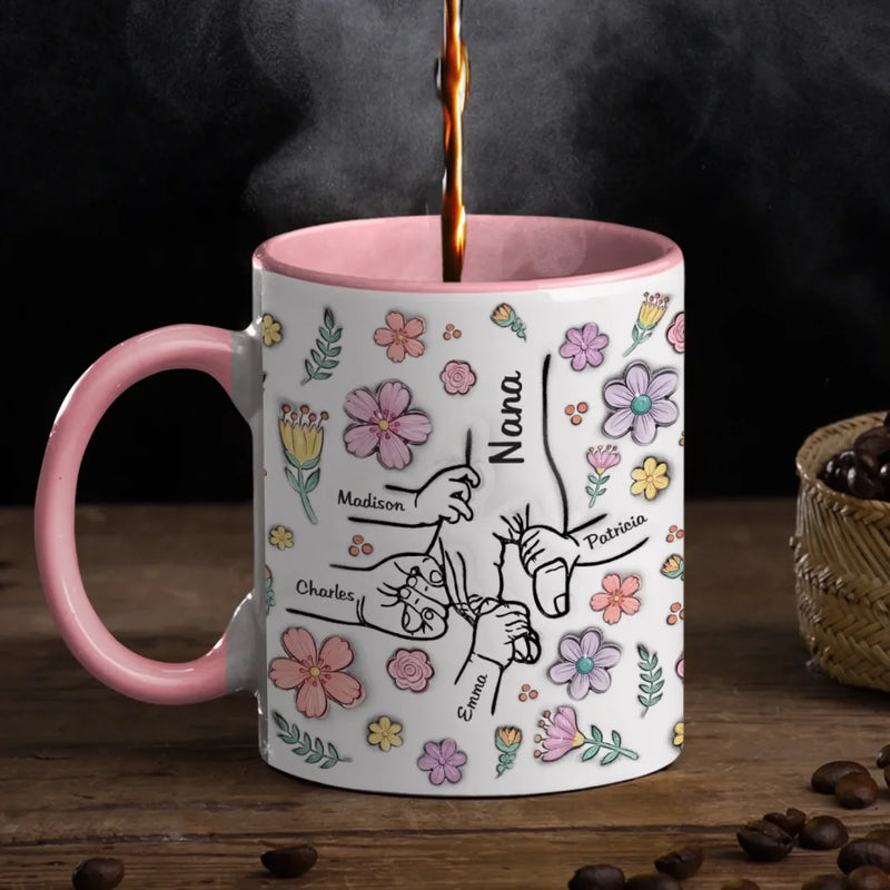 Blooming Together, Held Forever - Family Personalized Custom 3D Inflated Effect Printed Accent Mug - Mother's Day, Gift For Mom, Grandma