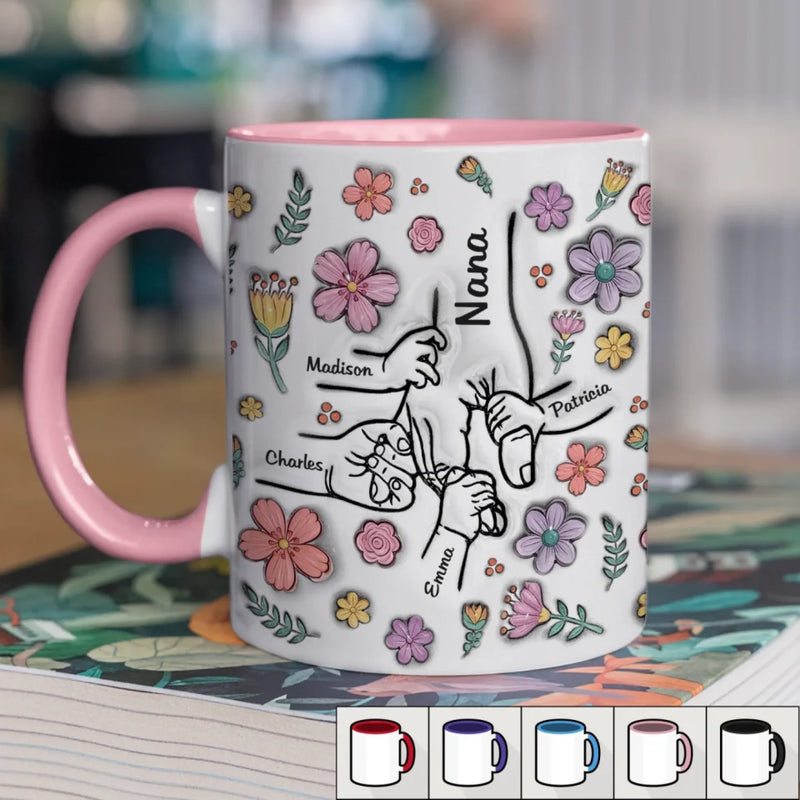 Blooming Together, Held Forever - Family Personalized Custom 3D Inflated Effect Printed Accent Mug - Mother's Day, Gift For Mom, Grandma