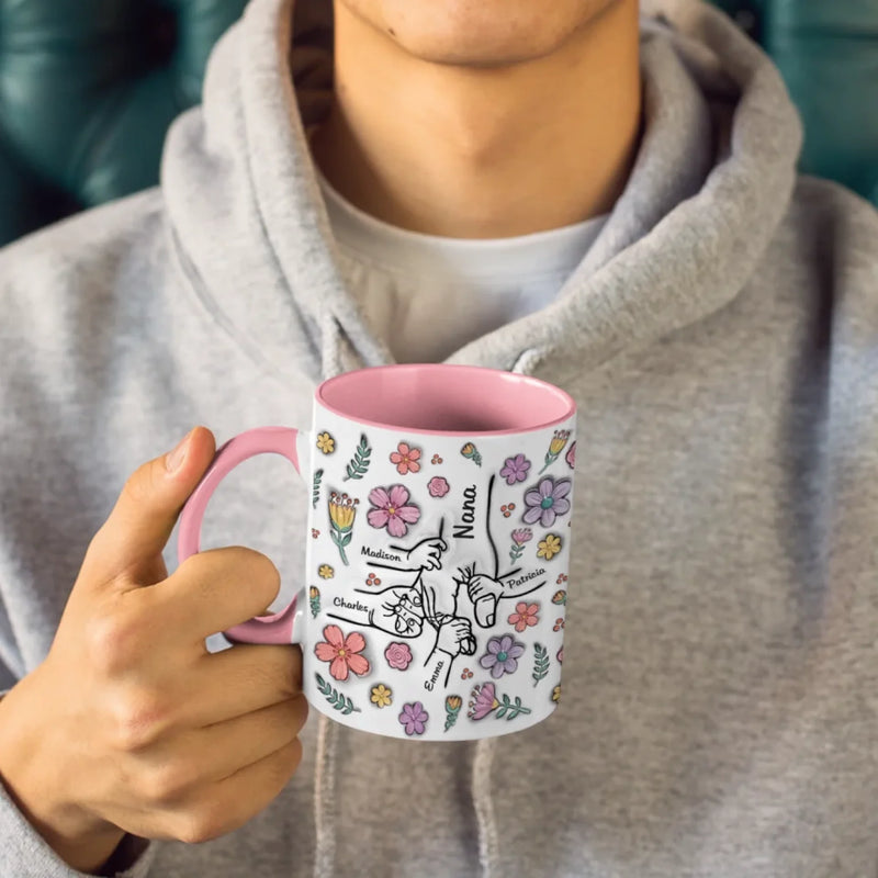 Blooming Together, Held Forever - Family Personalized Custom 3D Inflated Effect Printed Accent Mug - Mother's Day, Gift For Mom, Grandma