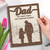 My First Hero, My Forever Friend - Family Personalized Custom 2-Layered Wooden Plaque With Stand - Father's Day, Gift For Dad, Grandpa