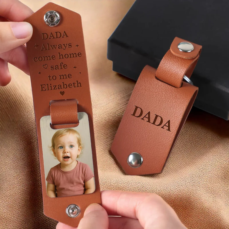 Custom Photo Drive Safe, We Need You Home - Family Personalized Custom Engraved Leather Keychain - Father's Day, Baby Shower Gift, Gift For Dad, Grandpa, Baby Kids, Newborn Baby