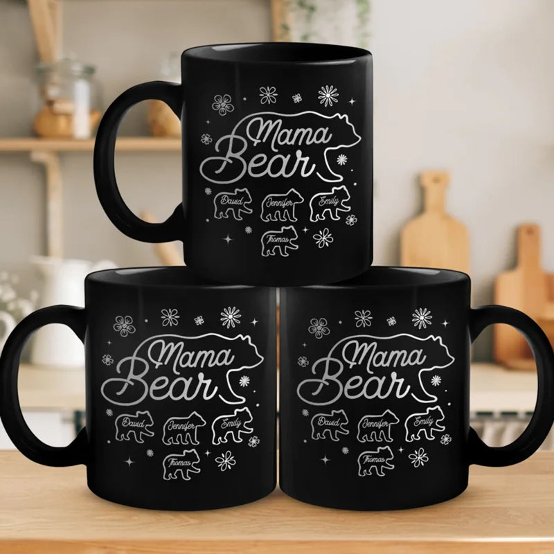 Lead With Love - Family Personalized Custom Black Mug - Mother's Day, Gift For Mom, Grandma
