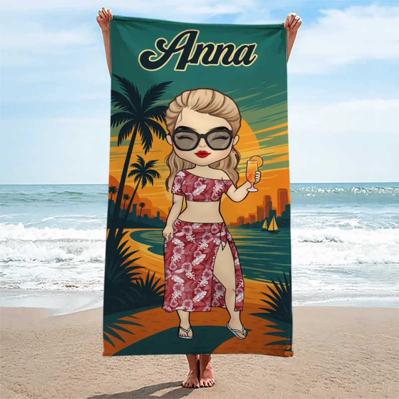 Good Times And Tan Lines - Bestie Personalized Custom Beach Towel - Summer Vacation Gift, Birthday Pool Party Gift For Best Friends, BFF, Sisters