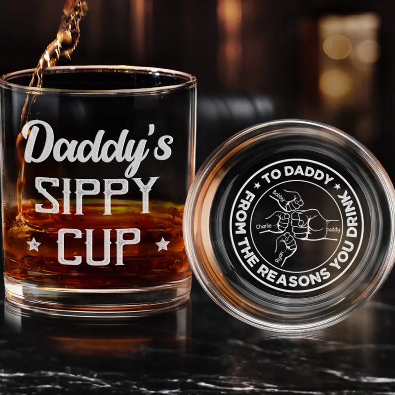 From The Reasons You Drink - Family Personalized Custom Whiskey Glass With Bottom And Side Engraving - Father's Day, Gift For Dad, Grandpa