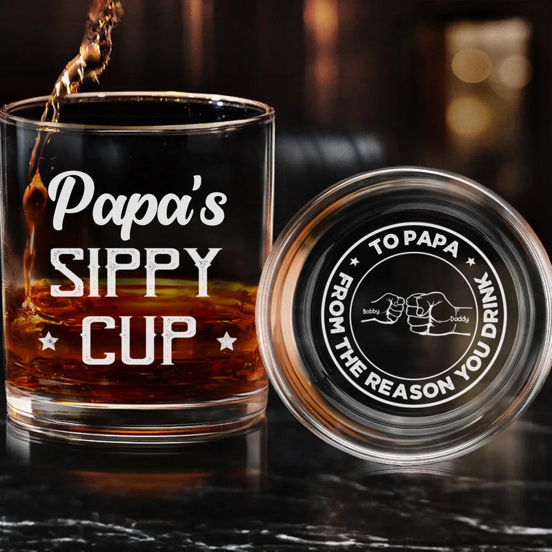 From The Reasons You Drink - Family Personalized Custom Whiskey Glass With Bottom And Side Engraving - Father's Day, Gift For Dad, Grandpa