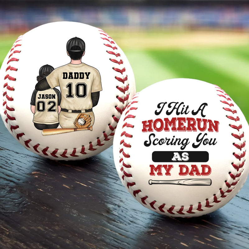 We Hit A Homerun Scoring You As Our Dad - Family Personalized Custom Leather Baseball - Father's Day, Gift For Dad, Sport Lovers, Sport Players