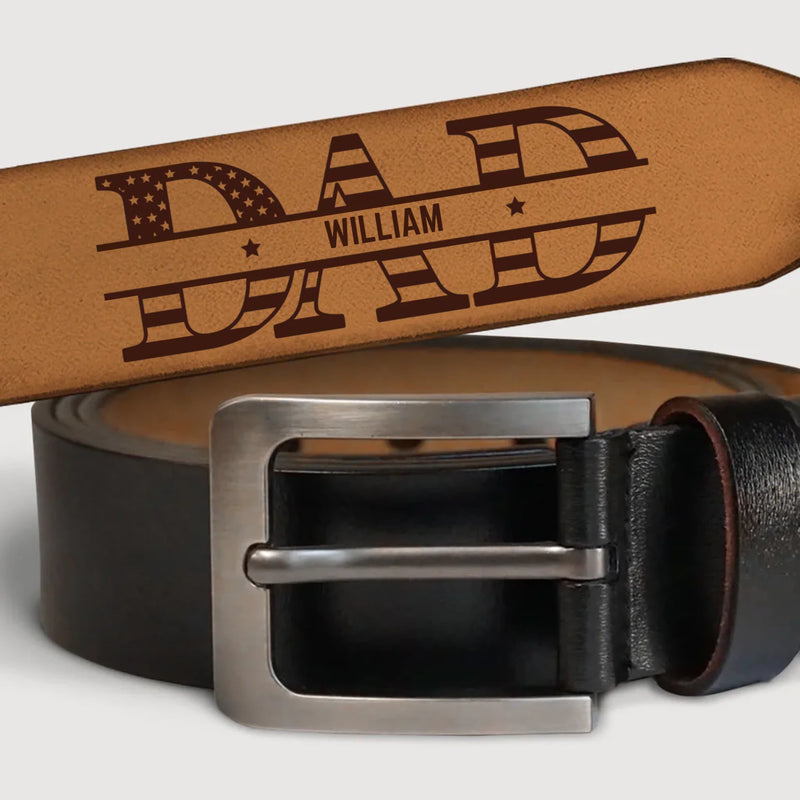 Strength, Style, And Family - Family Personalized Custom Engraved Leather Belt - Father's Day, Gift For Dad, Grandpa
