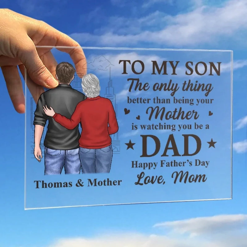 Celebrating The Man You've Become - Family Personalized Custom Rectangle Shaped Acrylic Plaque - Father's Day, Mother's Day, Gift For Son