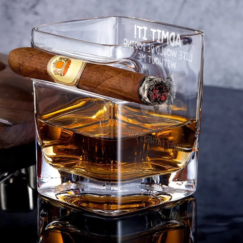 Custom Photo Life’s Ruff Without Me - Dog & Cat Personalized Custom Whiskey Glass With Cigarette Holder - Father's Day,  Gift For Dad, Pet Owners, Pet Lovers