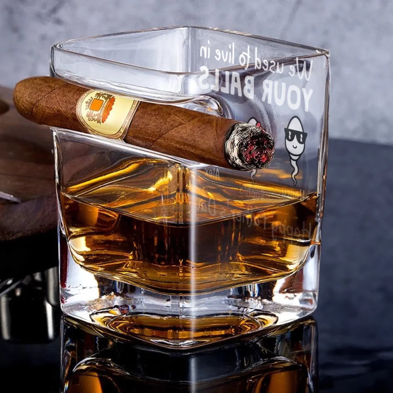 You’re Welcome For Being The Reason You Drink - Family Personalized Custom Whiskey Glass With Cigarette Holder - Father's Day, Gift For Dad