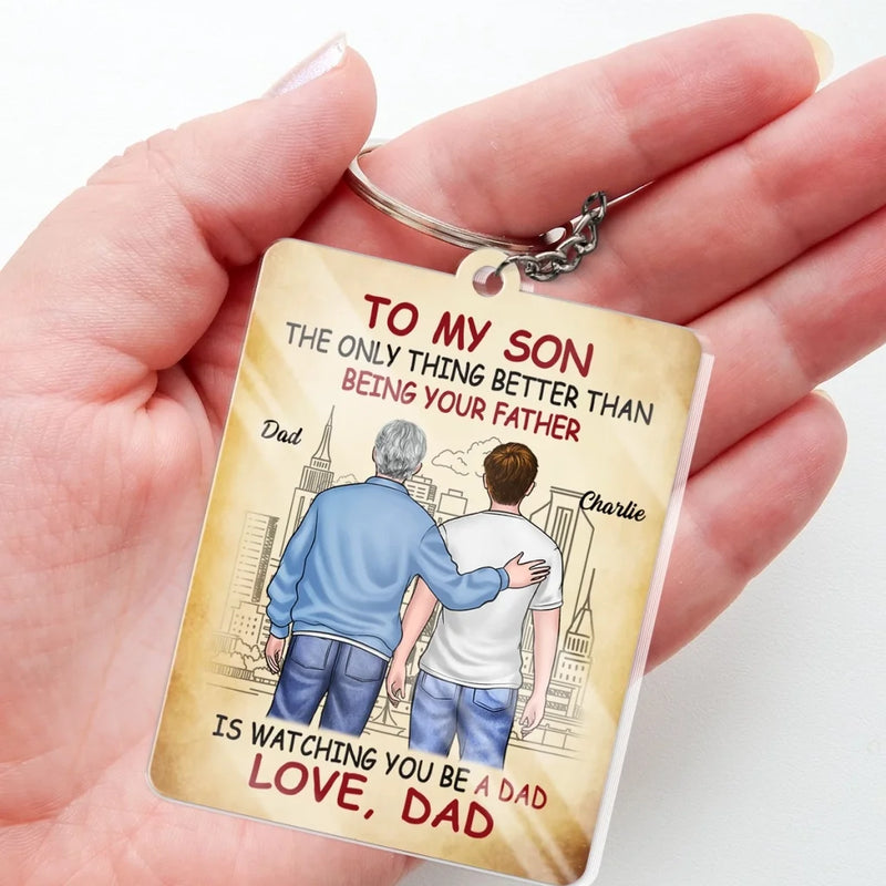 Proud To Be Your Parents, Even Prouder Watching You Be A Dad - Family Personalized Custom Shaped Acrylic Keychain - Father's Day, Gift For Son