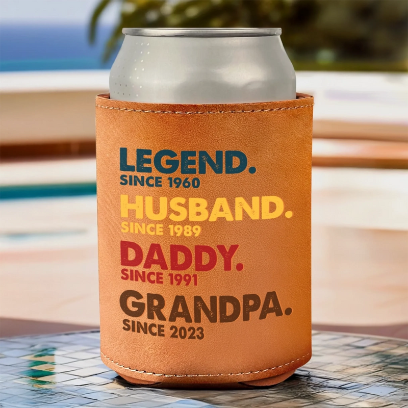 All In One Cool Guy - Family Personalized Custom Leather Can Cooler - Father's Day, Gift For Dad, Grandpa