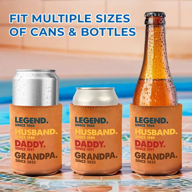 All In One Cool Guy - Family Personalized Custom Leather Can Cooler - Father's Day, Gift For Dad, Grandpa