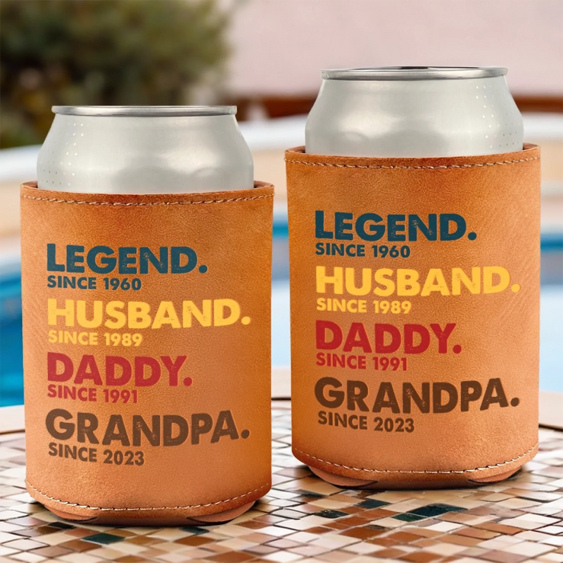 All In One Cool Guy - Family Personalized Custom Leather Can Cooler - Father's Day, Gift For Dad, Grandpa