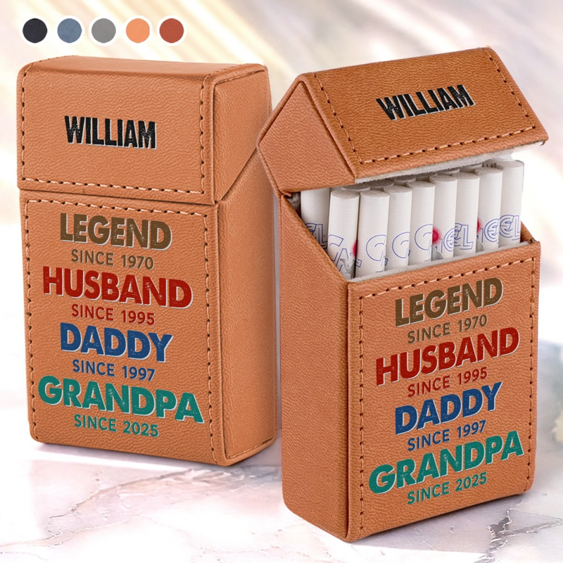 Legendary Since Day One - Family Personalized Custom Leather Cigarette Case - Father's Day, Gift For Dad, Grandpa