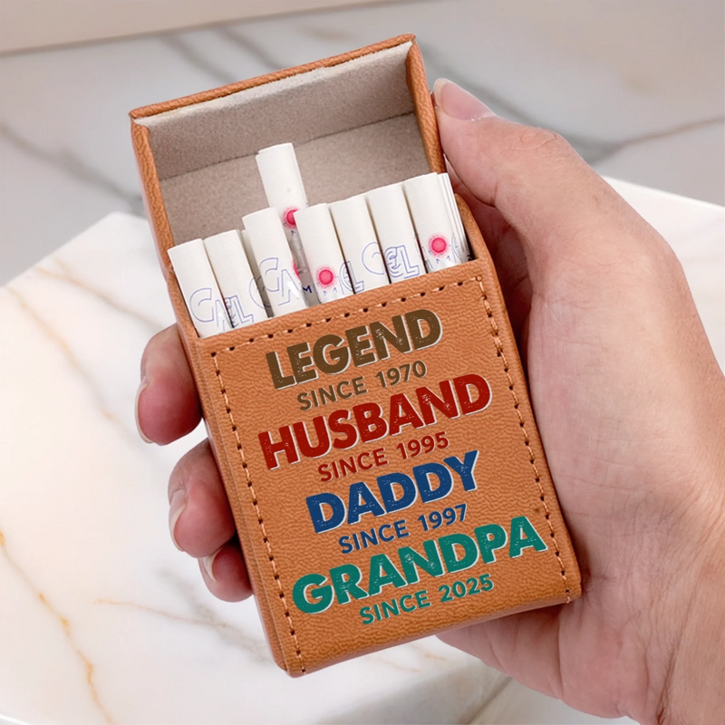Legendary Since Day One - Family Personalized Custom Leather Cigarette Case - Father's Day, Gift For Dad, Grandpa