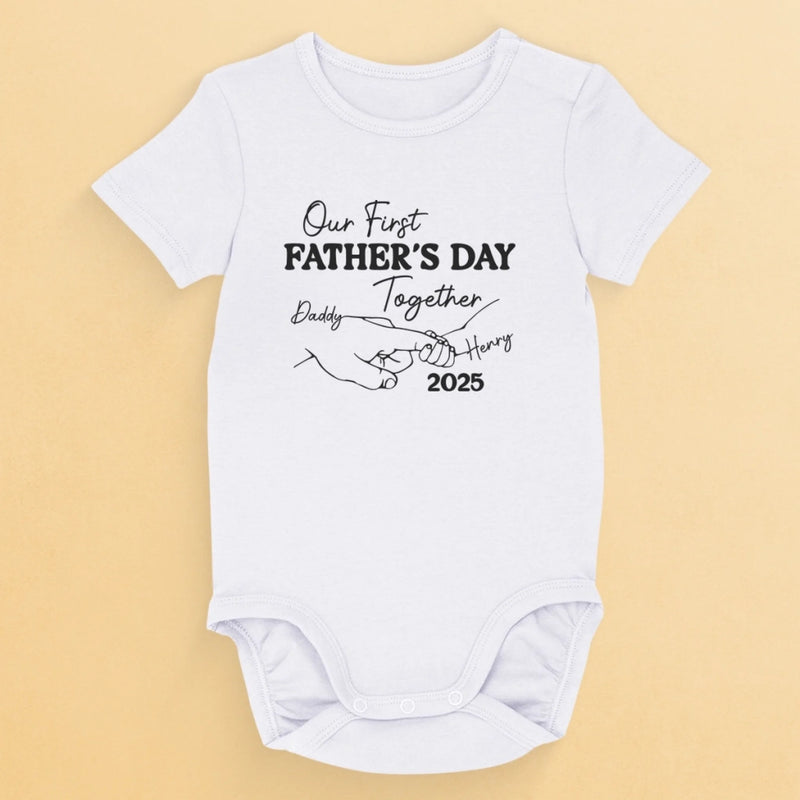 Our First Steps Together - Family Personalized Custom Baby Onesie - Father's Day, Baby Shower Gift, Gift For First Dad, Baby Kids, Newborn