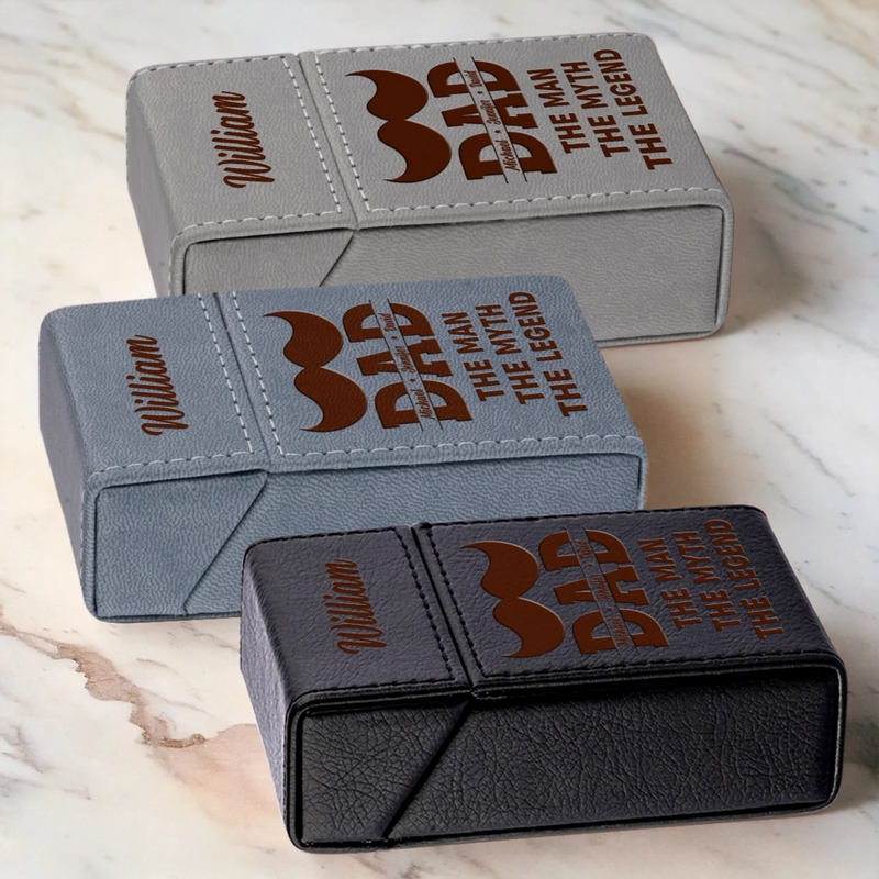 One Man Many Titles - Family Personalized Custom Leather Cigarette Case - Father's Day, Gift For Dad, Grandpa