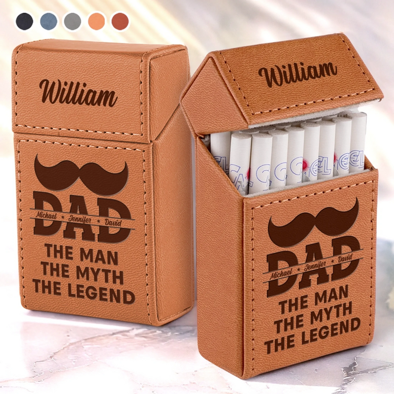One Man Many Titles - Family Personalized Custom Leather Cigarette Case - Father's Day, Gift For Dad, Grandpa