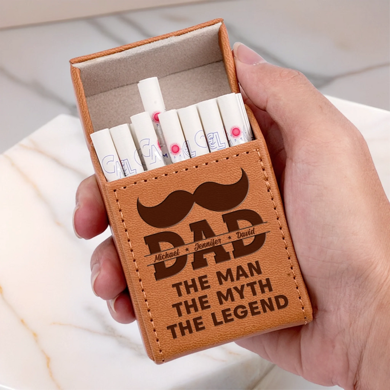 One Man Many Titles - Family Personalized Custom Leather Cigarette Case - Father's Day, Gift For Dad, Grandpa