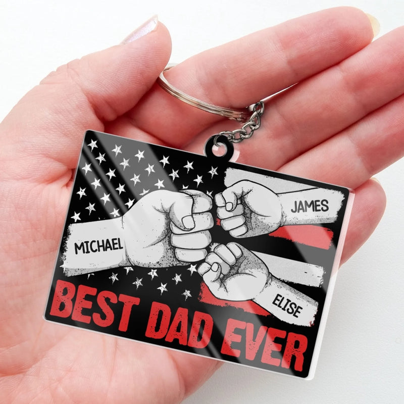 Tough Hands, Soft Heart - Family Personalized Custom Shaped Acrylic Keychain - Father's Day, Gift For Dad, Grandpa