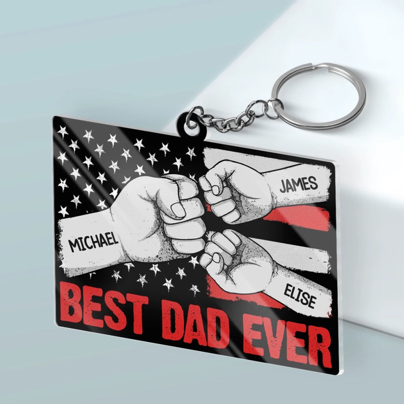 Tough Hands, Soft Heart - Family Personalized Custom Shaped Acrylic Keychain - Father's Day, Gift For Dad, Grandpa