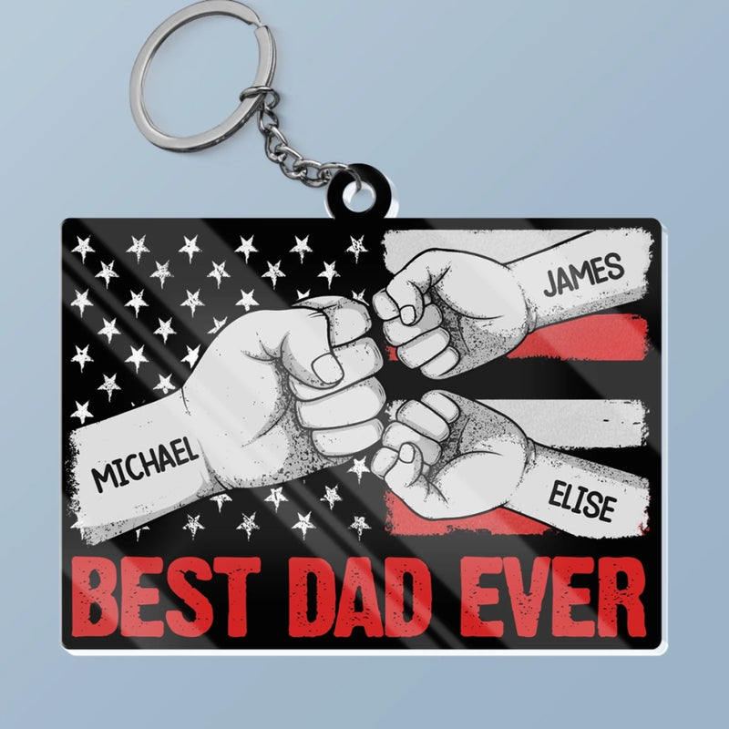 Tough Hands, Soft Heart - Family Personalized Custom Shaped Acrylic Keychain - Father's Day, Gift For Dad, Grandpa