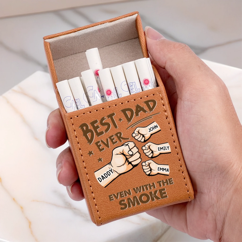 Best Dad Ever - Family Personalized Custom Leather Cigarette Case - Father's Day, Gift For Dad, Grandpa