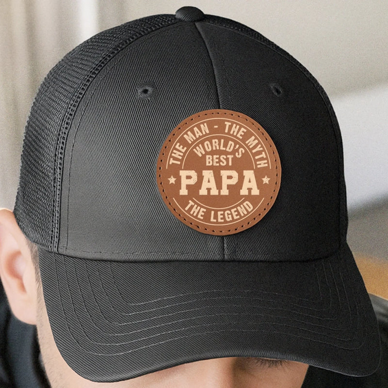 Built To Be A Dad - Family Personalized Custom Round Leather Patch Hat - Father's Day, Gift For Dad, Grandpa