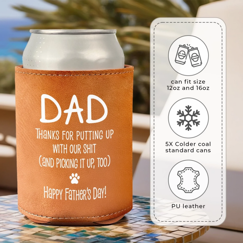 Paws Up, Heads High - Dog Personalized Custom Leather Can Cooler - Father's Day, Gift For Pet Owners, Pet Lovers