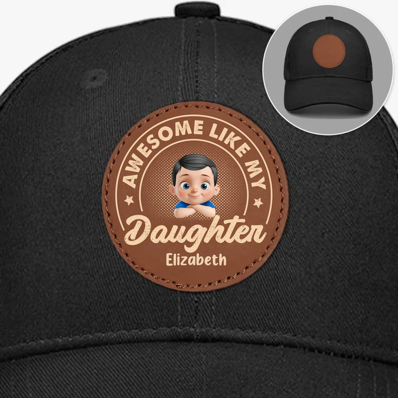 Baby’s First Fan - Family Personalized Custom Round Leather Patch Hat - Father's Day, Gift For Dad, Grandpa
