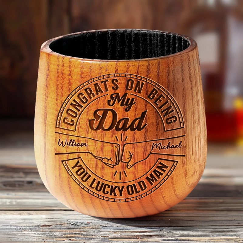 Fatherhood Looks Good On You, Old Man - Family Personalized Custom Wooden Whiskey Glass - Father's Day, Gift For Dad, Grandpa
